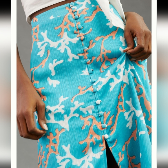 Anthropologie | Maeve A-Line Button Front Midi Skirt Blue Motif Sz US2 EU 34 - Picture 2 of 12